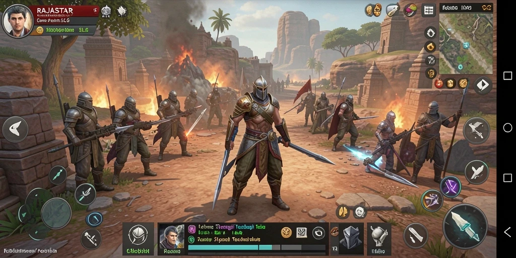 Screenshot gameplay RAJASTAR menampilkan strategi pertempuran yang mendebarkan.