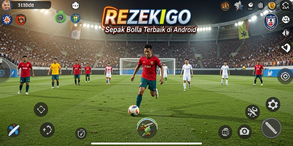 Tampilan gameplay menarik dari REZEKIGO dengan aksi sepak bola intens.