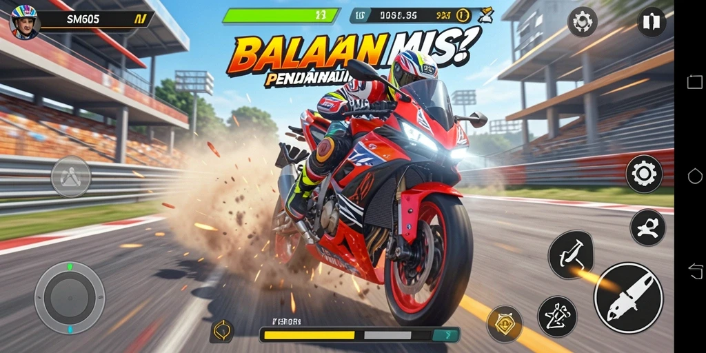 Tampilan menarik dari gameplay balapan motor SM605.
