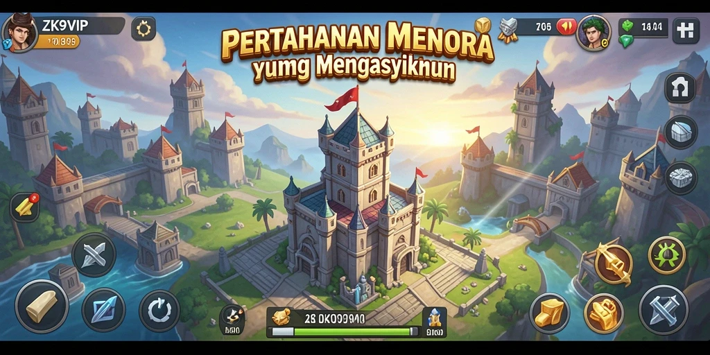 Tampilan menara dan serangan dalam permainan Tower Defense ZK9VIP.